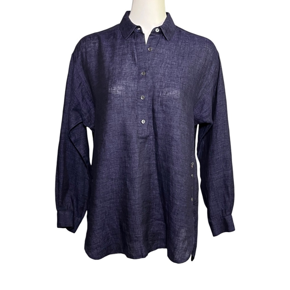 J McLaughlin Fallon Tunic Top Size Small Linen Blue Popover Loose Fit Breathable